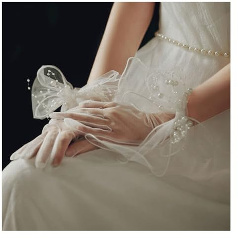 Rockreyoa Hochzeitshandschuhe Kurze Handschuh Vintage Tüllhandschuhe Weiße Braut Handschuhe Durchsichtige Partyhandschuh Handgelenkhandschuhe für Party Tanz Abend Hochzeits Party Zubehör