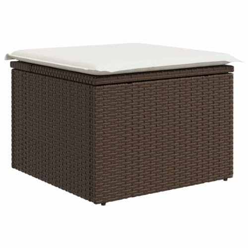 vidaXL Taburete de Jardín con Cojín, Asiento Exterior, Taburete Cubo, Mueble Descanso para Patio Terraza Balcón, Ratán Sintético Marrón