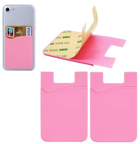 Vilbocr Self Adhesive Phone Card Holder - Silicone Sticky Wallet for Credit Cards, ID, Business Cards - 2 Pack Portable Cash Binder (Pink)