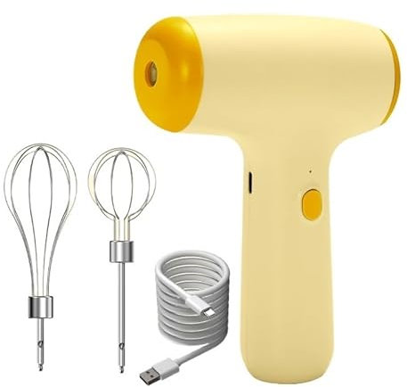 KEAOZVFE Electric Hand Mixer with 2 Stainless Steel Whisks, 5-Speed Control Powerful Rechargeable Handheld Cake Beaters for Eggs, Milkshake Cream, Butter(Yellow)