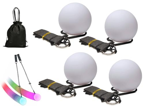 Hitopin 4 delar LED Poi-bollar, LED Poi-jongleringsset, LED Poi-spinnbollar, LED-glödande Poi-bollar med regnbågsfärger, lysande POI-jongleringsbollar, för dans, strand, camping, ljusshower,