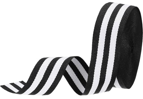 PATIKIL 2,5 cm svartvitt randigt grosgrainband, 10 Yard polyestertyg randigt hantverk band dubbelsidig design för rosett presentförpackning gör-det-själv tillverkning juldekorationer