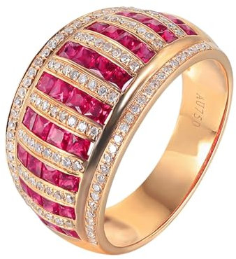 Skcess 18 Karat Gelbgold Engagement Ring Rot Rubin Quadrat, Ringe Bohrreihe mit 1,84 Karat Rotem Rubin und Diamant Ring Damen Größe 63 (20.1)