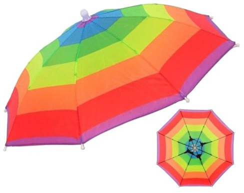 Chapeau Parapluie, 52cm Parapluie De Tete Pliable Pour Adultes Et Enfant | Chapeaux De soleiles Avec Bande Élastique Casquette De Parasol Arc-en-Ciels Pour Golf, Plage, Randonnée, Jardinage