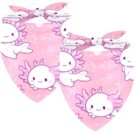 Hundehalstuch, verstellbar, Dreieckstuch für kleine, mittelgroße und große Hunde, Katzen, Haustiere, Axolotl-Muster, Rosa, 2 Stück