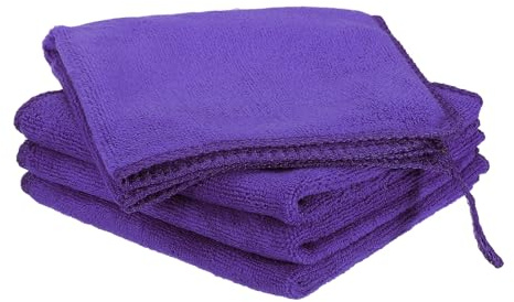 sourcing map 4 Pack Microfiber Cleaning Cloth, 8 x 8 Multi-Functional Cleaning Towels Reusable Absorbent Rags with Hook for Car Wash Kitchen Household Window Clean, Purple