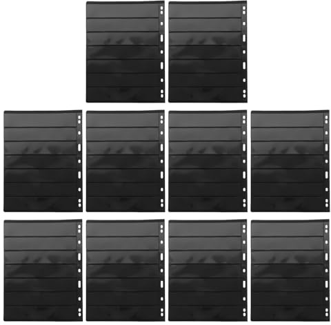 NESTINGHO Double-Sided Stamp Pages 10 Sheets PVC Seven Rows for Stamp Collecting Album and Coin Holder Storage, Black Background Suitable for Trading Cards and Banknotes