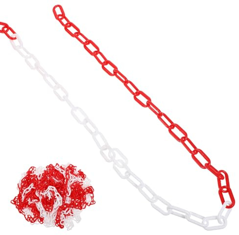 Alipis Sicherheitsbarrierekette aus Kunststoff 6mm 25m Rot Weiß Wetterfeste Absperrkette für Baustellen Parkplätze und Personenkontrolle