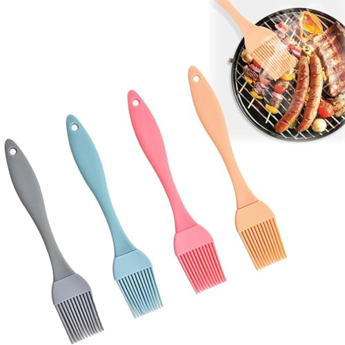 4 PCS Pastry Brushes, Silicone Pastry Brushes for Baking, Heat Resistant Cooking Brush Set, Silicone Pastry Brush and Basting Brush for BBQ, Egg Wash, Oil, Grilling, Roasting and Kitchen Cooking Use