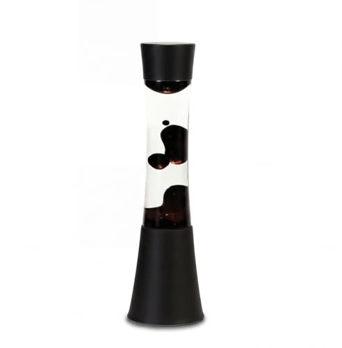 Exceptionnelle Lampe à Lave Sandro noire au design rétro avec cire noire et liquide transparent H:39 cm avec interrupteur G9 pour le salon
