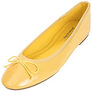 Feversole Dam mjuk kudde komfort rund tå metall trim mode balett platta promenadskor, Citron, 38 EU