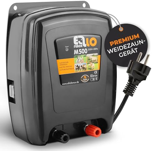 Ellofence Électrificateur clôture électrique 230 V secteur (M500) – Extra puissant & silencieux – Appareil premium pour animaux domestiques et d’élevage – Avec indicateur de contrôle de clôture