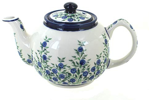 Blue Rose Polish Pottery - Green Porcelain Vine Medium Teapot - 4 Cup Capacity - Hand-Painted Polish Pottery Ceramic Coffee & Tea Server