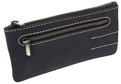 LEAS Schlüsseltasche extra groß mit 2 Ringen und Geschenkbox Echt-Leder, schwarz Vintage-Collection 15x8x1cm (BxHxT)