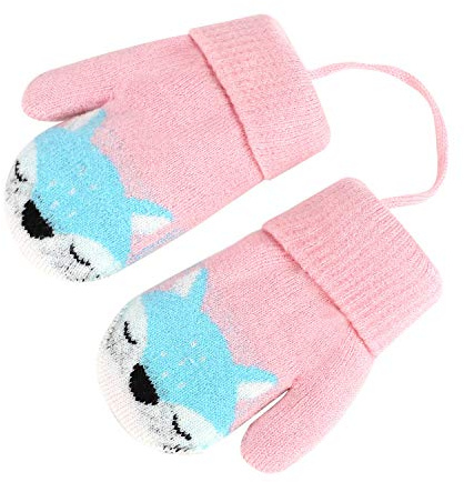 AfinderDE Unisex Kleinkind Baby Fäustel Handschuhe Herbst und Winter Handschuhe für 1-4 Jahren Fäustlinge Handschuhe Doppel Strickhandschuhe verdicken Fahrradhandschuhe mit Warme Plüschefutter (Rose)