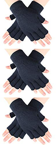 SATINIOR 3 Paar Halb Fingerhandschuhe Winter Fingerlose Handschuhe Strickhandschuhe für Männer Frauen (Dunkelgrau)