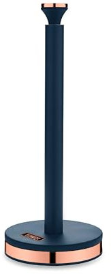 Tower T826133MNB Cavaletto Towel Pole Kitchen Roll Holder with Soft Underliner, Midnight Blue and Rose Gold