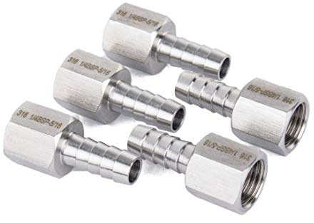 LTWFITTING BSP - Empalme de acoplador/adaptador de 1/4-pulgadas hembra BSPP x 5/16 pulgadas (8 mm) manguera de acero inoxidable 316 de manguera para barb petróleo gas agua (paquete de 5)