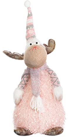 Brandsseller Weihnachtsdeko Elch rosa 40 cm – handgefertigtes Rentier aus Plüsch mit LED Beleuchtung warmweiß – dekorative Weihnachtsfigur - Motiv 1