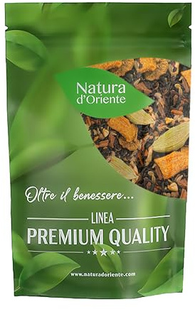 NATURA D’ORIENTE Chai alla Curcuma 100g – Miscela Speziata per Bevanda Aromatica – Blend di Spezie Selezionate in Taglio Tisana – Ideale per Infusi Caldi