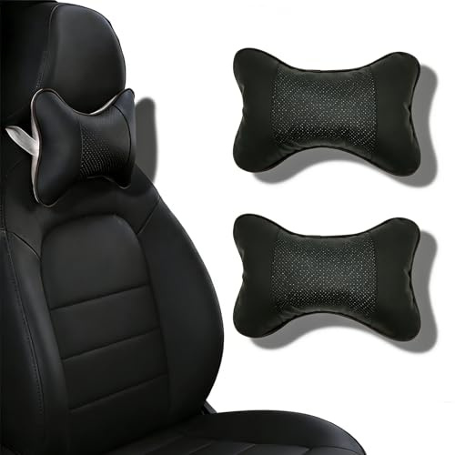 Vastsea 2 Stück PU Leder Nackenkissen, Auto Nackenkissen Hals, Autositz Kopfstütze Kissen, Auto Kopfstütze, für Autositz Kopfstütze (Schwarz)