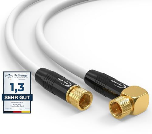 RedStar24 1m SAT Antennenkabel Satellitenkabel Digital HDTV 135dB 2X F-Stecker 1x 90° gewinkelt VERGOLDET Koaxialkabel Ultra HD 4K 3D UHD Koaxial Satelliten Router Modem Kabel (1m, Weiß)