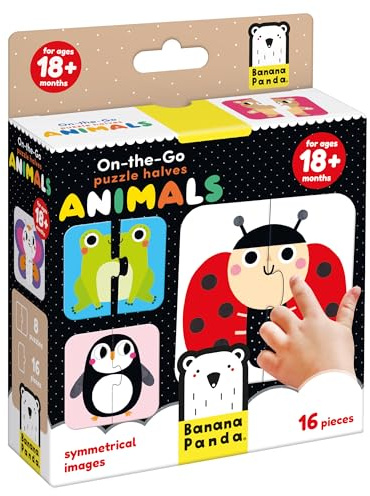 Banana Panda On-The-Go Enthält 8 Zweiteilige Anfängerpuzzles zur Förderung von frühem Lernen und Feinmotorik, für Kinder ab 18 Monaten und älter, Puzzle Halves Animals 18m+