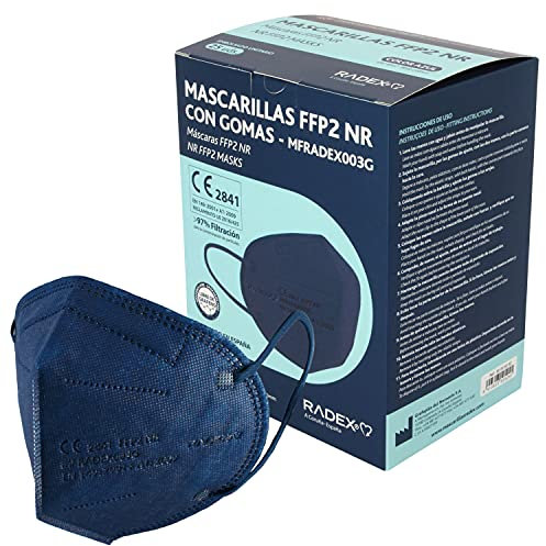 RADEX 85005232. Caja de 25 Mascarillas FFP2, Azules, 5 Capas, CE 2841, Hechas en España