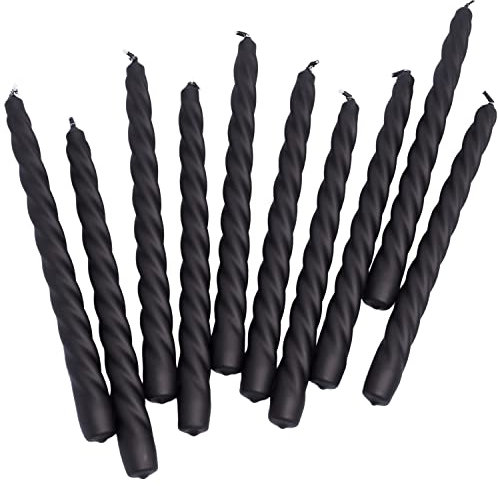 G Decor Onyx Black Twisted, cera de parafina sin perfume, flaco grande y brillante para iglesia Tapers palillos de velas de cena, ideal para bodas y Navidad... (paquete de 40) (juego de 10)