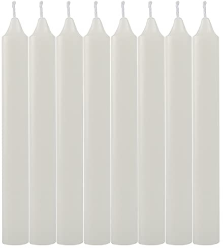 Pack de 8 Velas Cilíndricas de Parafina Pura y Mecha de Algodón, 17.5 cm - Larga Duración, Sin Perfume, Ideal para Decoración, Rituales y Eventos - Blanco