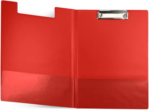 Netuno 1 Stück Klemmbrettmappe A4 Rot mit Deckel und Metallclip Schreibplatte aus Hartkunststoff Dokumentenhalter Schreibunterlage Clipboard Mappe mit Bügelklemme