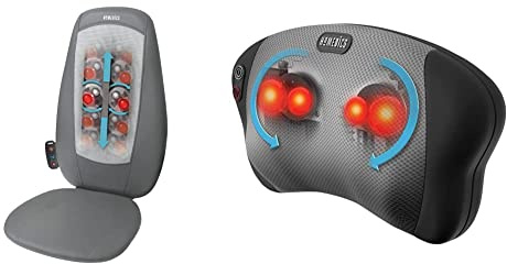 HoMedics Sedile Massaggiante Shiatsu, Massaggiatore Schiena, Spalle e Zona Lombare & Cuscino Massaggiante Shiatsu, Massaggiatore Cervicale Elettrico Multiuso