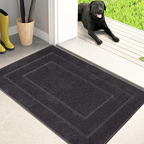 PURRUGS Dirt Trapping Door Mat 24 x 35.5, Non-Slip/Skid Machine Washable Entryway Rug, Dog Doormat, Super Absorbent Welcome Mat for Muddy Wet Shoes and Paws, Charcoal