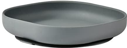 BÉABA, Piatto Ventosa per Bambini, 100% silicone, materiale morbido e molto resistente, Attacca tavolo/seggiolone, Linguetta per sollevare il piatto, Compatibile microonde, Minerale