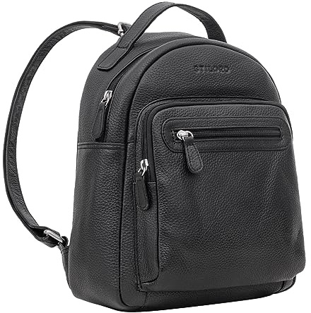 STILORD Kima Vintage Rucksack Damen klein Leder Cityrucksack Frau Rucksack-Handtasche Mini Tagesrucksack Daypack Damenrucksack Echtleder Farbe:schwarz