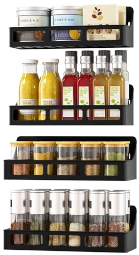 Jewem Magnetic Spice Rack for Refrigerator and Oven, 4 Pack Moveable Magnetic Shelves for Spice Jars, Heavy Duty Seasoning Rack Easy To Install For Kitchen Pantry kitchen organizers and storage
