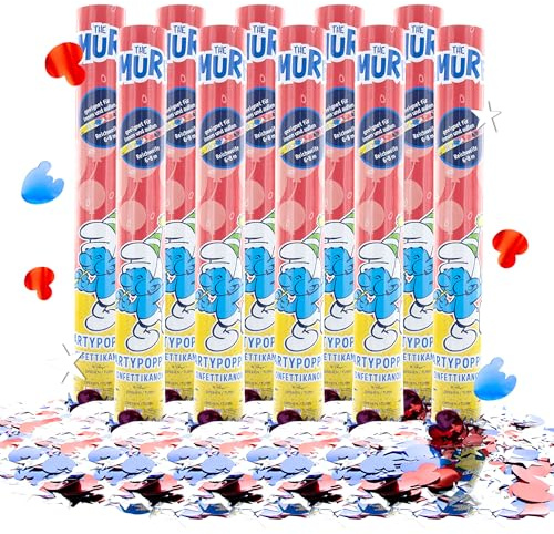 Party Factory – Konfettikanone Schlümpfe Party Popper 1er – Partygadgets Konfetti Kanone 40cm mit bunt schimmernden Schnipseln für Kindergeburtstag – Bis 8m Flughöhe, für Innen & Außen