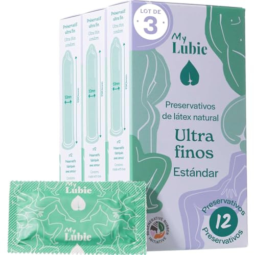 MY LUBIE - Pack de 3 x 12 Préservatifs Ultra Fins - Lubrifiés, Vegan, Équitable et Sains - Taille Standard 53mm - Sensations Naturelles et Solidité - Qualité Premium