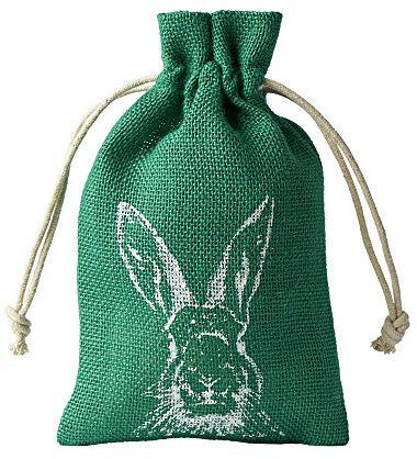 ORGANZABEUTEL24 6 Jute-Beutel, Geschenk-Säckchen mit Hasen-Motiv, 100% Jute, Ostern, Dekoration, Geschenkverpackung, 23x15 cm (dunkelgrün)