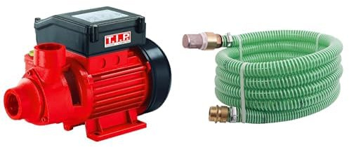T.I.P. Gartenpumpe Guss GPP 2100 M – Leistungsstark, 2100 l/h Fördermenge, Ideal für sandhaltiges Wasser, robuste Messingkomponenten, 30183 + T.I.P. 30907 Saugschlauch Messing 7m Grün
