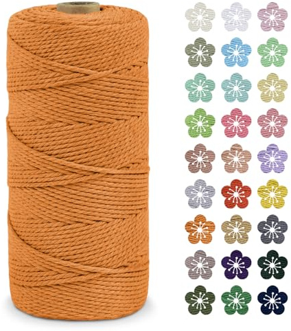 LEREATI Makramee Garn 2mm x 200m Baumwollkordel Natur Baumwollseil Farbig Baumwollgarn, Macrame Cord 2mm für DIY Geflochten, Makramee Deko, Hängepflanze, Wandbehang, Vorhang (Golden)