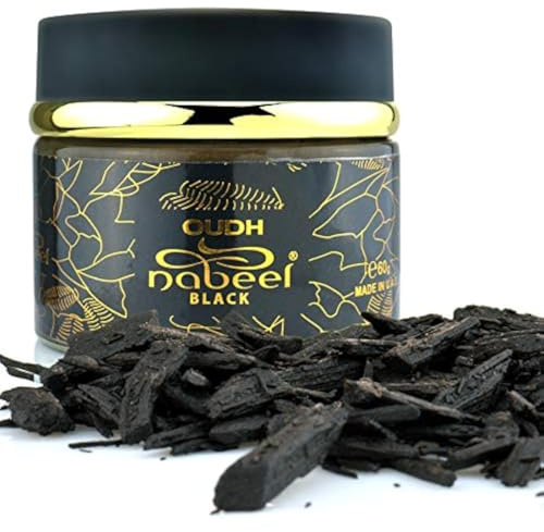 Oudh Nabeel Black Incense Bakhoor 60g – Luxury Arabic Scented Wood Chips – Exquisite Aroma with Floral & Woody Notes – Gift Jar + JRose Trolley Coin Keychain