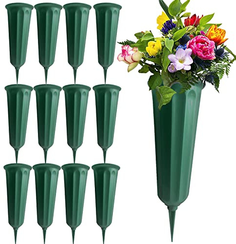 12 Pack Memorial Flower Vase Plastic Cemetery Vases with Spikes Cemetery Decorations for Grave Decorations for Cemetery Vases for Flowers Plastic Flowers for Grave Vase