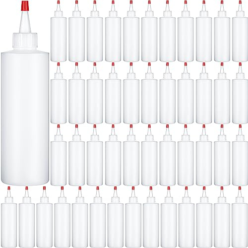 Jinei 60 Pack 8 oz Plastic Squeeze Bottles Clear Condiment Squeeze Bottles with Red Tip Cap Kitchen Empty Squirt Container Leak Proof for Arts Crafts