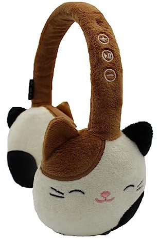 Squishmallows Cam The Cat Plush Bluetooth Headphones With Built-in Microphone To Make And Receive Calls. 10 Meter Bluetooth Range, Volume Control, Soft Plush Ear Cushions With Adjustable Headband.