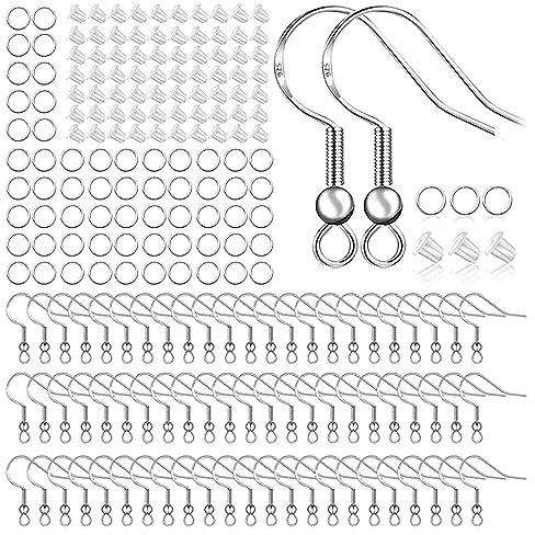 Ganci per le orecchie ipoallergenici placcati argento 300 pezzi Ganci per le orecchie ipoallergenici con parte posteriore di sicurezza per orecchini trasparenti e anelli di salto