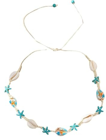 COLORFUL BLING Natural Shell Necklace Bracelet Anklet Set Handmade Seashell Turtle Starfish Adjustable Pearl Choker Necklace for Women Summer Boho Hawaii Beach Holiday Jewelry -Style 2