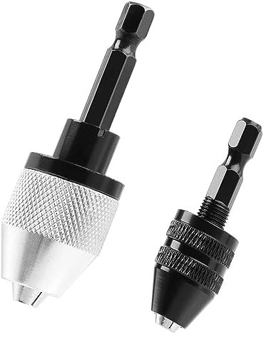 Fongmore 2 Pcs 1/4 Inch Hex Shank Keyless Drill Chuck Bit Fast Change Converter Extension Screwdriver Drill Adapter Impact Drill Tool 0.3-6.5 mm 0.3-3.6 mm