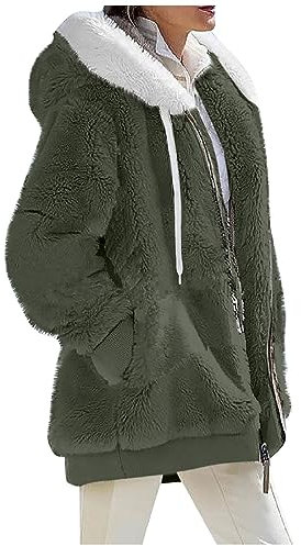 HSUAYEUD Women'S Outdoor Fleece Jackets Fleece Jackets Womens Winter Fuzzy Coat Hooded Cardigan Sherpa Coats with Pockets green M