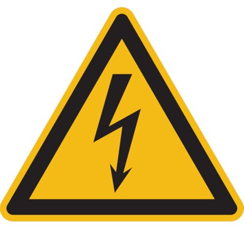 Dreifke® Aufkleber Warnschild, Warnung vor elektrischer Spannung W012 (Blitzpfeil) | 1250mm | ASR A1.3 (DIN EN ISO 7010), 500 Stk